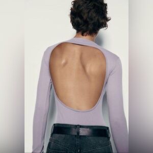 Zara Open Back Ribbed Long Sleeve Bodysuit NWT